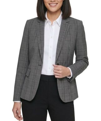 DKNY | Collarless Plaid Blazer
